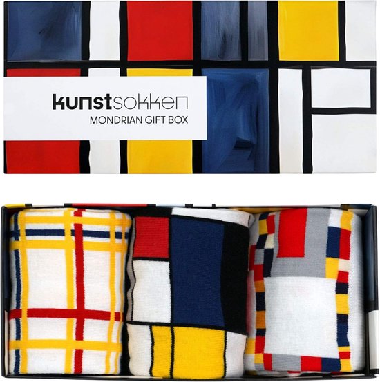 Illustratie bij Mondriaan sokken giftbox, 3 paar