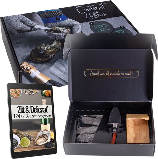 Illustratie bij Oestermes geschenkset met handschoen en houder